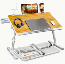 DestinyGears Adjustable Foldable Laptop Lap Desk, Wood Top White, 23.6 in picture