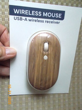 New Sealed Wireless Mouse USB-A Wireless Receiver, Woodgrain Design on top picture