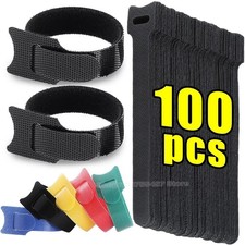 Cable Ties Black Nylon Loop and Hoop Fastener Tape Cord Straps Wire Organizer picture