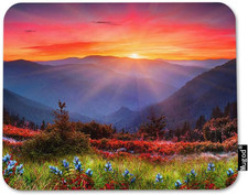 Mountain Nature Mouse Pad Rocky Mountain Sunset Sunshine Red Blue Flowers Mouse picture