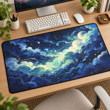 Celestial Cloud Desk Mat, Moon & Stars Mouse Pad, Blue Night Sky Gift picture