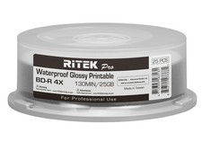 25 Ritek Pro BD-R 4X 25GB Water Resistant Glossy White Inkjet Hub Printable Disc picture