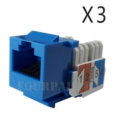 3x Pack Lot CAT6 Network RJ45 Port 110 Punch Down Keystone Snap-In Jack Blue picture