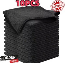 10PCS Microfiber Cleaning Cloths Black  Lint Free Towels for Cars, Kitchen Glass picture