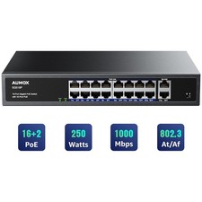 Aumox 18-Port Gigabit PoE Switch, Built-in Power, Unmanaged picture