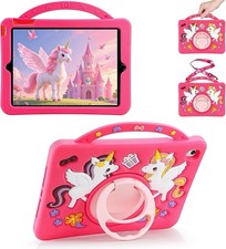 Kids Unicorn Case for iPad 5th 6th Gen Air 1 2 Pro 9.7 Silicone Stand Strap Pink picture