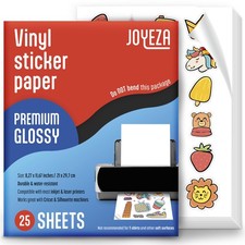 JOYEZA Premium Printable Vinyl Sticker Paper for Inkjet Printer - 25 Sheets Glos picture
