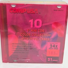 Vtg CompUSA Mini CD-R 10 Pack 185MB 21 Min Color Jewel Cases Y2K New Sealed picture