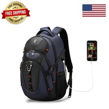 Modern 31L USB Charging College Backpack with Adjustable Straps, Blue/Black picture