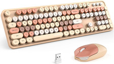 Wireless Keyboard Mouse Combo 104 Keys Round Keycaps 2.4G USB Milktea Color picture