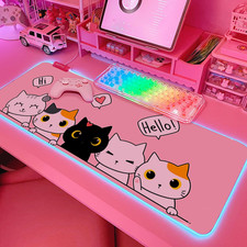 Pink Kawaii Cat RGB Gaming Mouse Pad 31.5X12 Inch PC XL Large Extended Glowing L picture