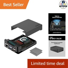 Aluminum Case For Raspberry Pi 5 Black-Black Built-In 30mm PWM Fan picture
