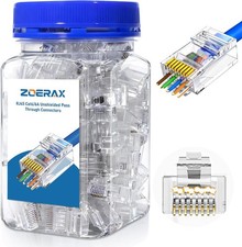 100-Pack Cat6A RJ45 Pass Through UTP Connectors | Unshielded, 1.20mm Wire OD, fo picture