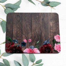 Dark Wood Roses Flowers Floral Mouse Pad Mat Office Desk Table Accessory Gift picture