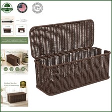 Rectangular Cable Management Box with Handwoven Rattan and Ventilated Design picture