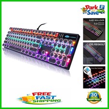 Chic Black Typewriter Style Gaming Keyboard with RGB Lighting - Wired 104 Keys picture