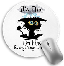 Black Cat round Mouse Pad, Funny Small Mouse Pad with Non-Slip Rubber Base, Stit picture