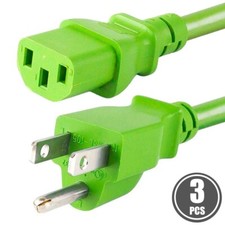 3x 1FT 18AWG NEMA 5-15P Male to IEC 60320 C13 Female Power Cord Cable 10A Green picture