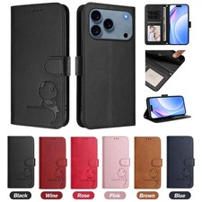 Flip Leather Panda Cat Wallet Cover Case For 17 16 15 13 12 11 14 Pro Max 16E picture