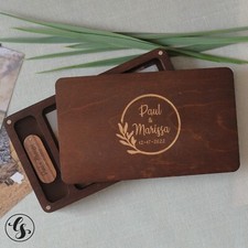 Personalized 4x6 Photo Box Wood USB Flash Pen Drive Wedding Photography logo picture