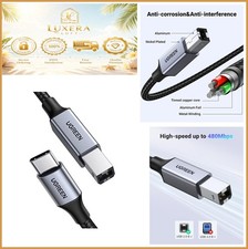 NEW USB C to USB B Cable 10FT Nylon Braided for Printer MIDI Devices 480Mbps picture