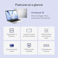 ASUS VIVOBOOK 14 LAPTOP, 14” WUXGA 60HZ DISPLAY, QUALCOMM SNAPDRAGON X, - BS56 picture