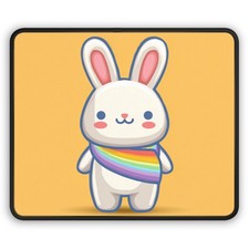 Rainbow Scarf Bunny Gaming Mouse Pad | Cute Kawaii Rabbit Desk Mat picture