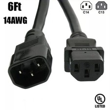 6FT 14AWG Power Cord Extension C13 to C14 IEC 320 3-Prong 14/3 Cable 125V 15A UL picture