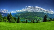 Landscape mountains grass nature clouds sky lake alps Custom Gaming Mat Desk picture