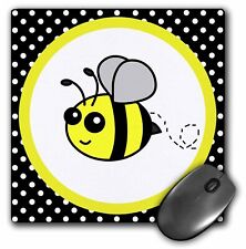 3dRose Cute Yellow Bumble Bee on Black and White Polka Dots  MousePad picture