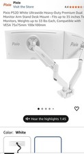 Pixio PS2D White Dual Full Motion Monitor Arm Mount 35in VESA 75x75 100x100mm picture