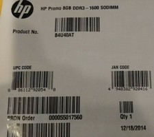 8GB HP DDR3 1600MHz PC3-12800 SODIMM 204pin Memory B4U40AT New unopened. picture