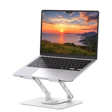 Laptop Stand 360 Rotating Computer Riser Metal Adjustable Height White Ergonomic picture