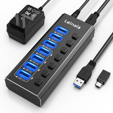 Powered USB Hub 3.0,  7-Port USB 3.0 Hub [Durable Aluminum] 7 Data Transfer Port picture