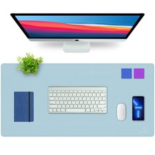 K KNODEL Large Sewing Leather Desk Mat, Desk Pad (Light Blue, 35.4