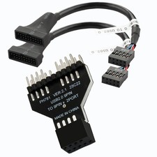 1 Set USB 2.0 9Pin Header Splitter Adapter 1 to 2 Hub 19Pin Cables 2Pack picture