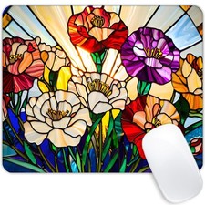 Square Mouse Pad Colored Glass Flowers,Gaming Mouse Pads for Desk,Soft Comput... picture