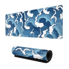 Japanese Wave Mouse Pad Blue and White Mouse Pad Gaming Large XXL Long Mousep... picture