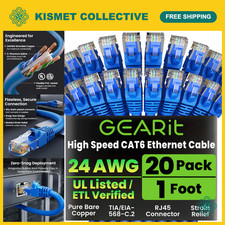 Cat6 Ethernet Cable 1ft Blue Patch Cables - 20-Pack High-Speed Network Cords picture