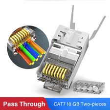 Shielded RJ45 Cat7 CAT8 Pass Through connector 50U Gold Plated Modular Data Plug picture