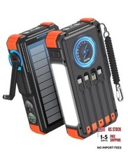 Solar Power Bank with Hand Crank and 4 Cables, 20000mAh Wireless Orange picture