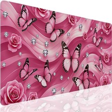 CFMSFKEJI Large Mouse Pad, Butterfly Pink Flowers, 35.4 x 15.7 in picture