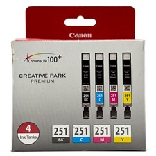 Canon Creative Park Premium Genuine OEM Ink CLI-251 BK C M Y 4-Pack Brand New picture