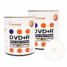 200 Smartbuy 16X DVD+R 4.7GB White Inkjet Hub Printable Recording Disc picture