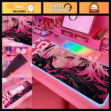 XL Pink RGB Gaming Mouse Pad 31.5x12 Inch LED Light Up Non-Slip Rubber Base Cute picture