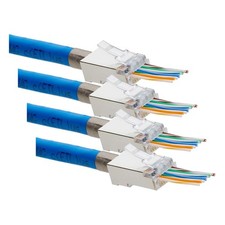 Cat6 Cat6A RJ45 Pass Through Plugs Shielded Gold Plated PoE 23AWG 10 Pack picture