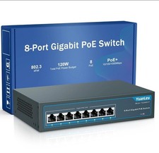YuanLey 8 Port Gigabit PoE Switch, 8 PoE+ Ports 1000Mbps, 120W 802.3af/at, Me... picture