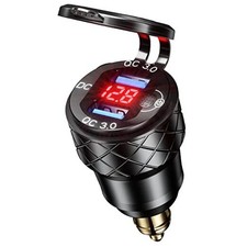 Aluminum DIN Plug Charger Motorcycle Dual Quick 3.0 USB Red with Blue Light picture