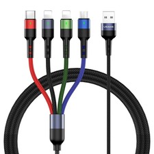 USAMS Multi Charging Cable 2Pack 4FT 4 in 1 Nylon Braided 4ft, Multicolored picture