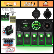 Waterproof 5 Gang Rocker Switch Panel with QC3.0 USB, Type-C, Cigarette Lighter picture